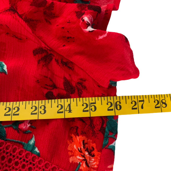 TORRID‎ Red Floral Gauze Lace-Up Skater Dress - Picture 16 of 16